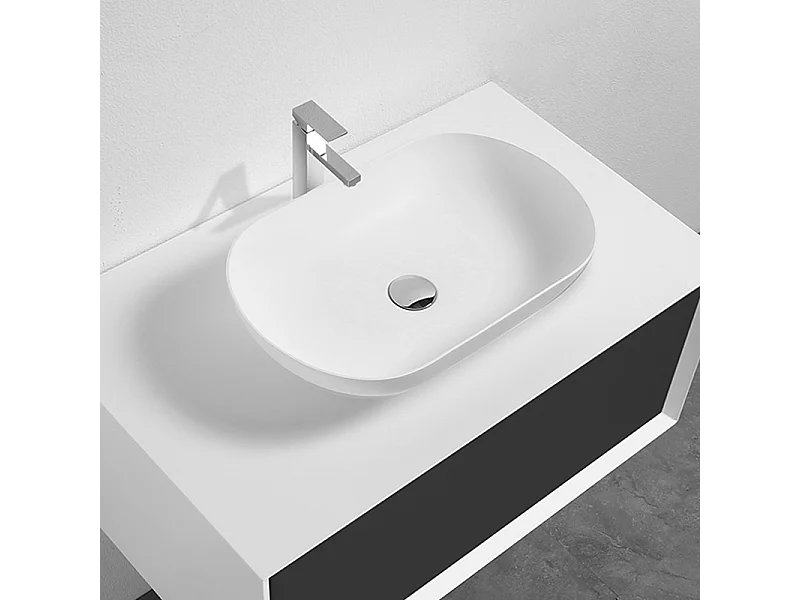 Lavabo blanco mate sobre encimera ovalado PALIO de mármol cultivado