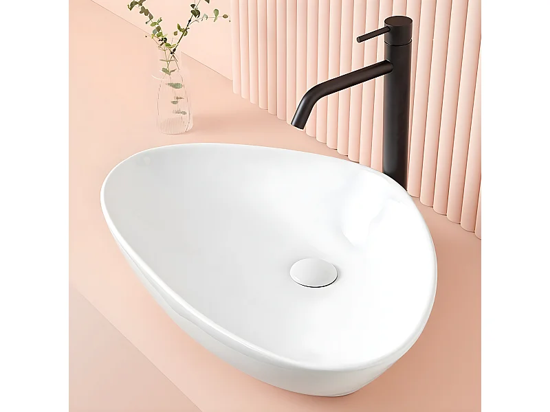 Lavabo blanco brillante sobre encimera cerámico BERGAMO 59 x 39 cm