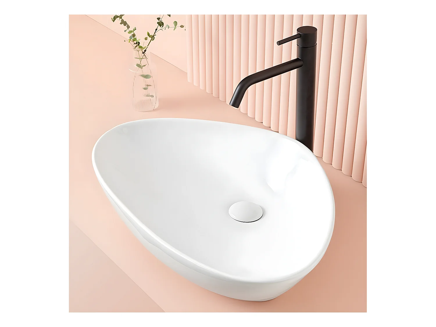 Lavabo blanco brillante sobre encimera cerámico BERGAMO 59 x 39 cm