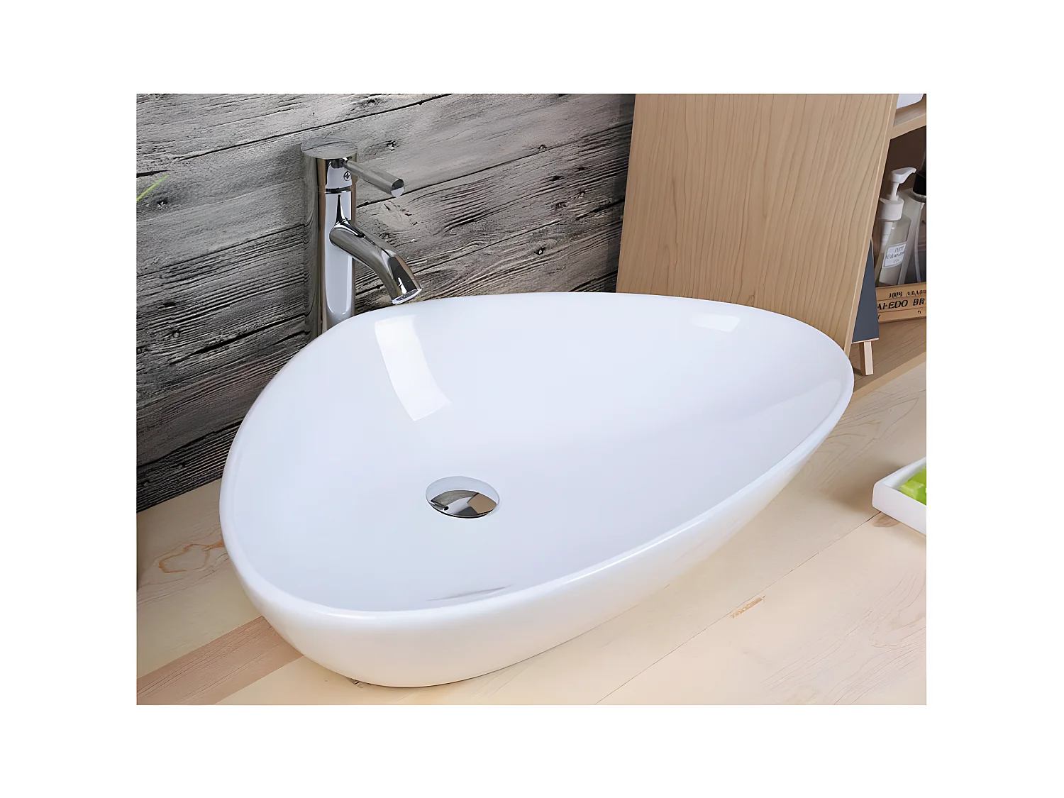 Lavabo blanco brillante sobre encimera cerámico BERGAMO 59 x 39 cm