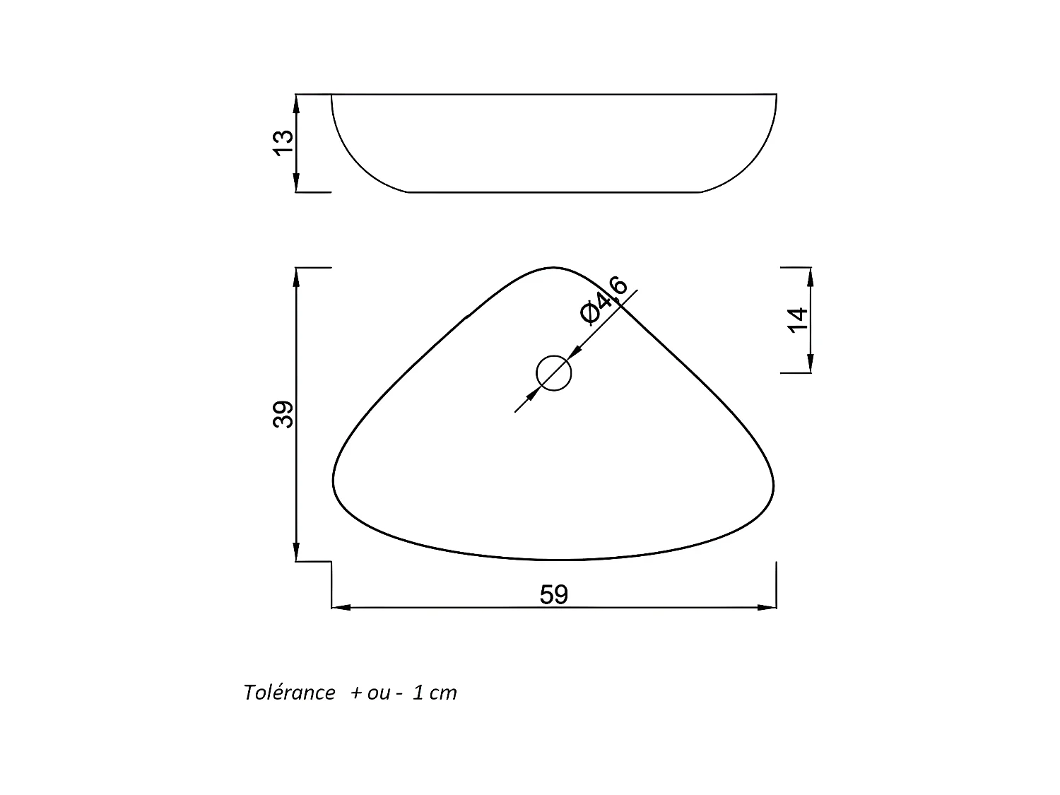 Lavabo blanco brillante sobre encimera cerámico BERGAMO 59 x 39 cm