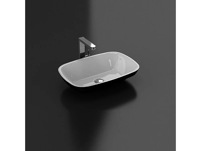 Aufsatzwaschbecken aus Gussmarmor rechteckig SIENA schwarz/weiß