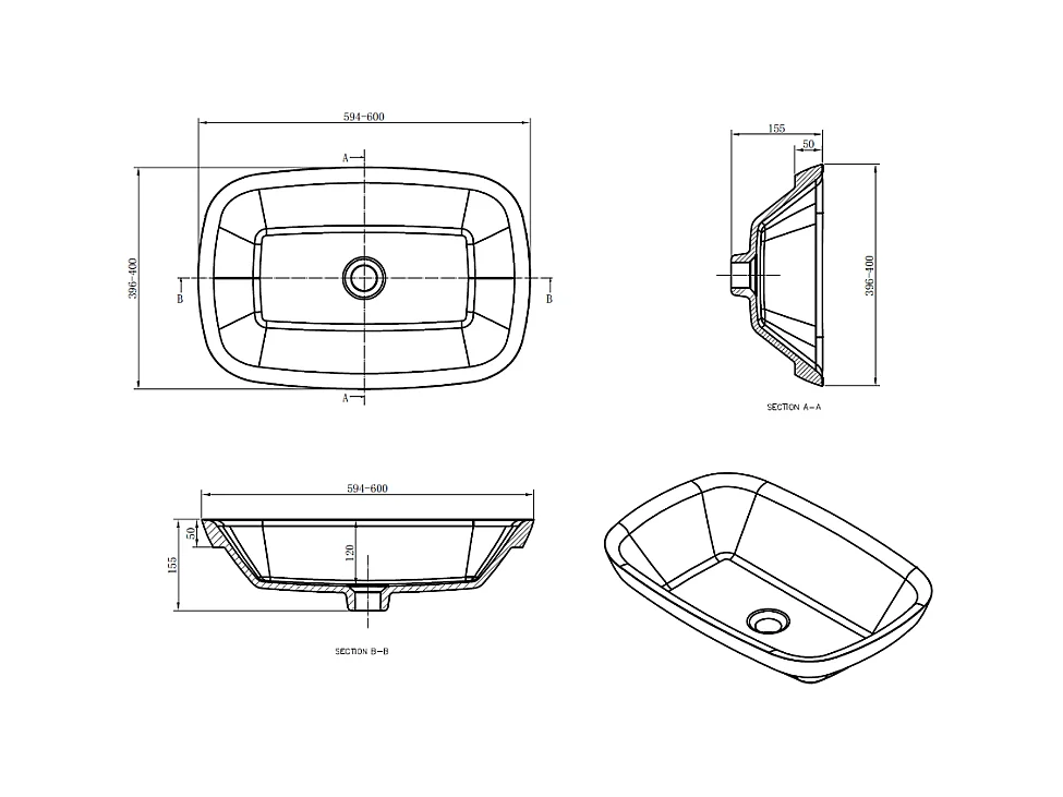 Vasque à poser noir et blanc en marbre de synthèse SIENA 60 x 42 cm