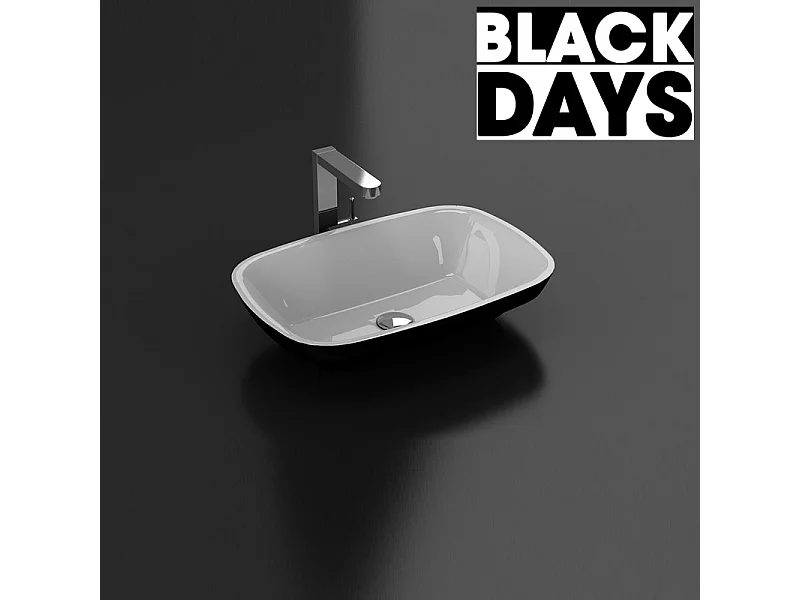 Aufsatzwaschbecken aus Gussmarmor rechteckig SIENA schwarz/weiß