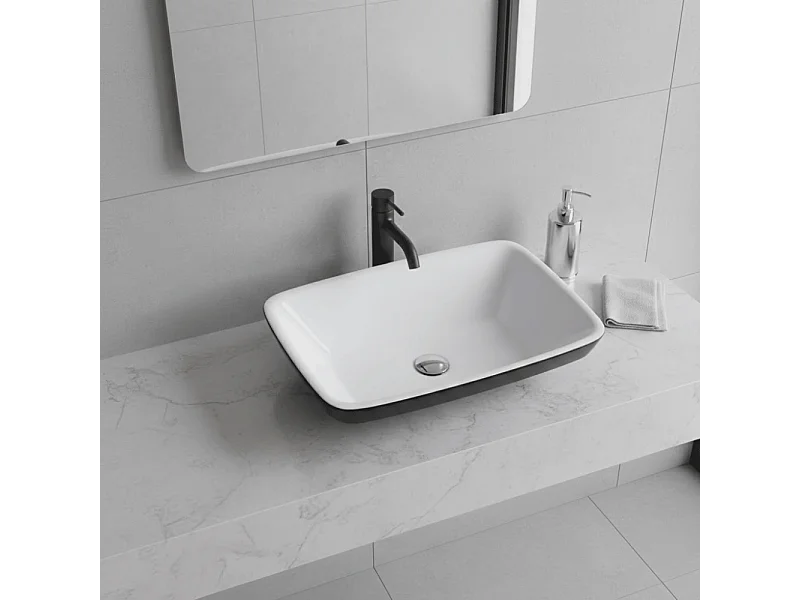 Vasque à poser noir et blanc en marbre de synthèse SIENA 60 x 42 cm