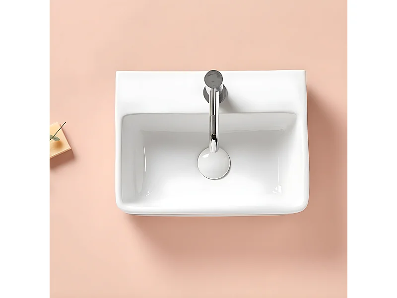 Lavabo blanco brillante sobre encimera ceramico COSENZA 40,5 x 30 cm
