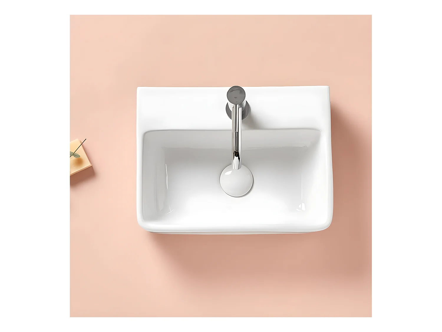 Lavabo blanco brillante sobre encimera ceramico COSENZA 40,5 x 30 cm