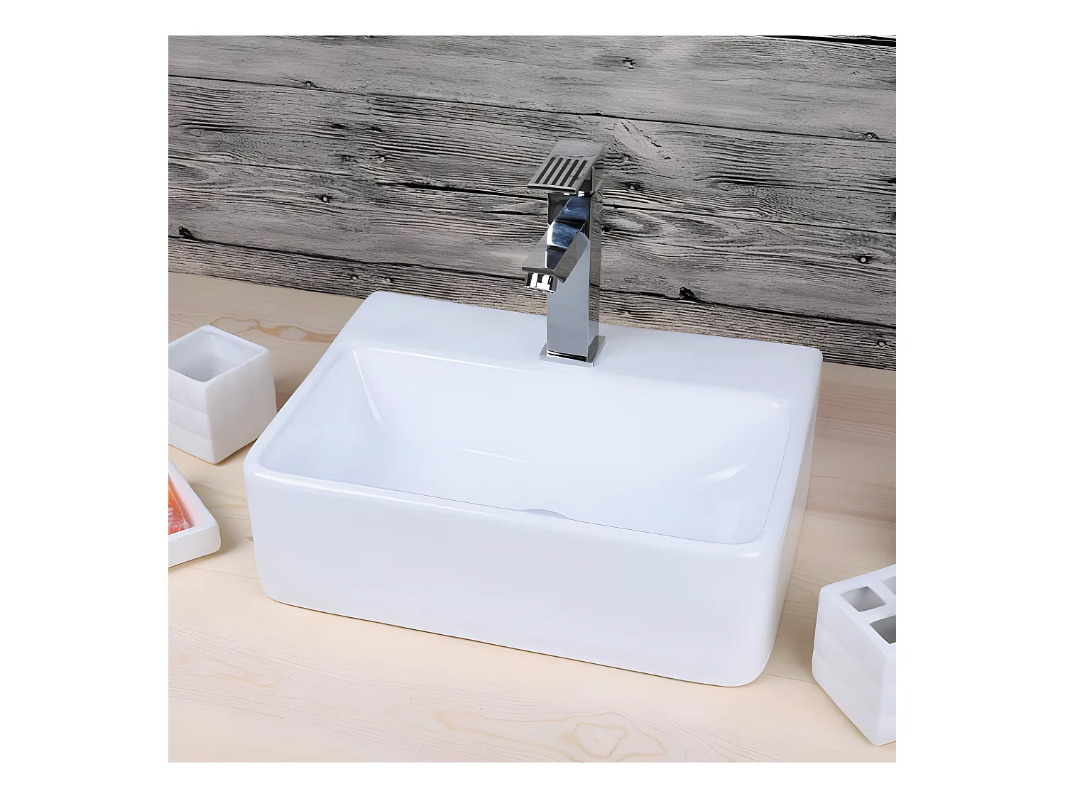 Lavabo blanco brillante sobre encimera ceramico COSENZA 40,5 x 30 cm