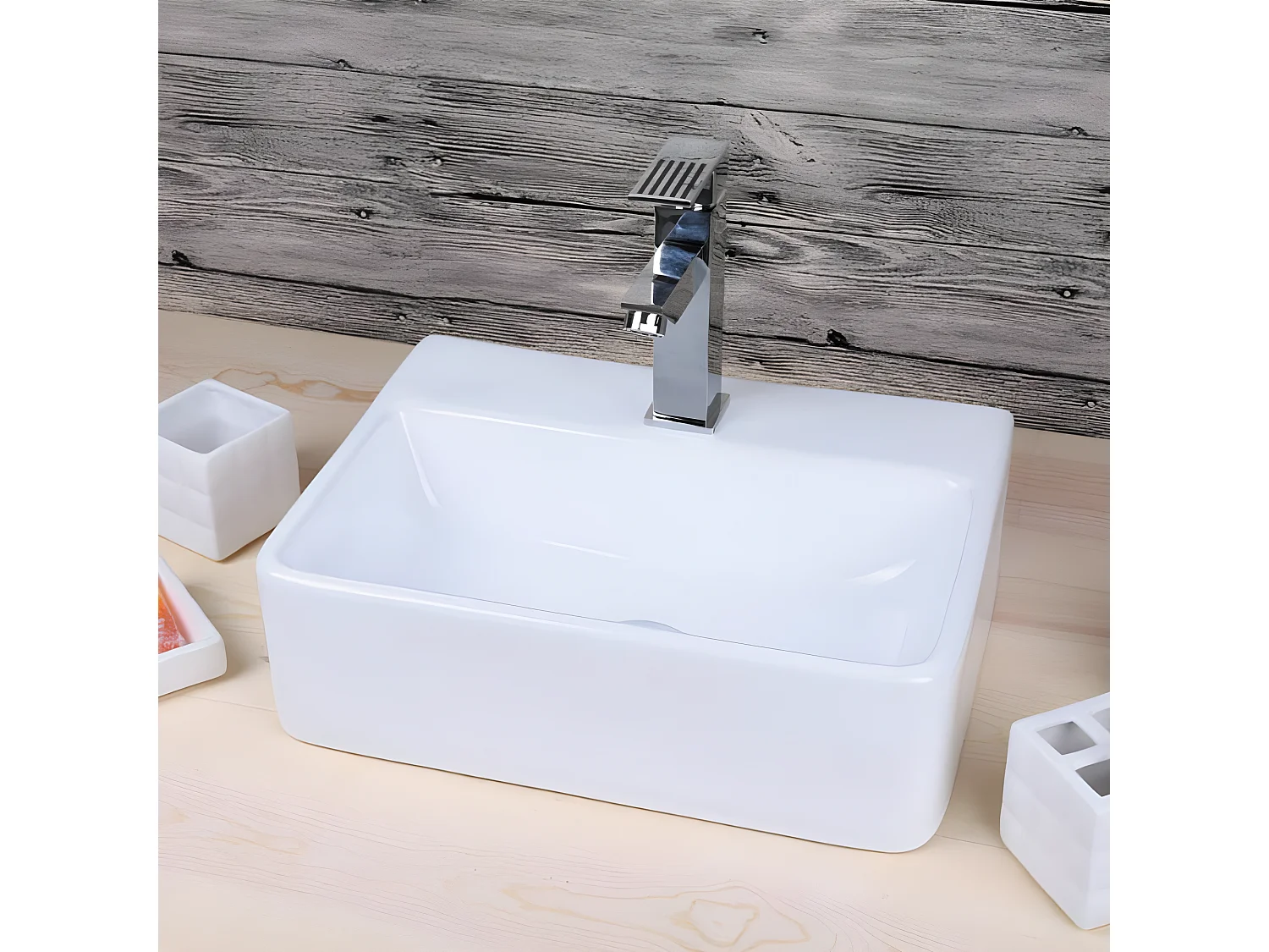 Vasque à poser rectangulaire en céramique COSENZA blanc 40.5 x 30 cm