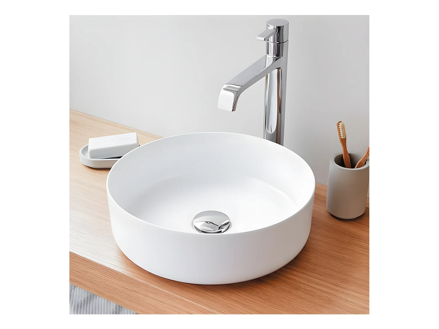 Vasque à poser ronde en céramique MARSALA Ø35.5 cm Blanc mat