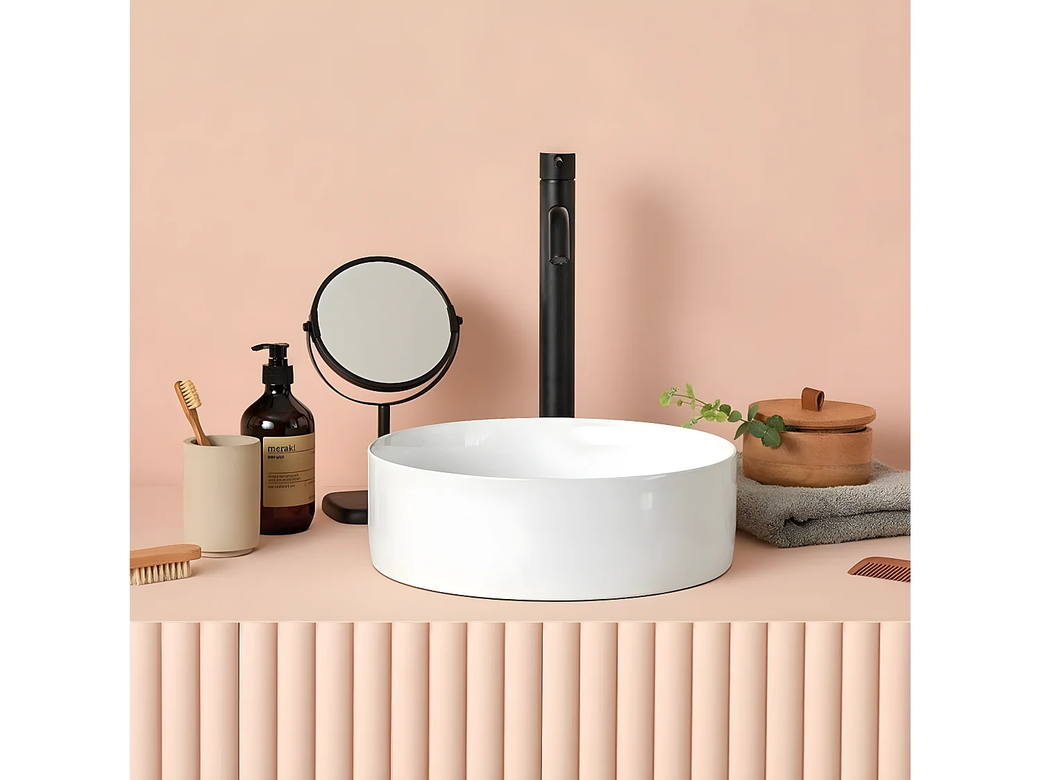 Lavabo sobre encimera redondo en cerámica MARSALA blanco  Ø35.5 cm Blanco mate