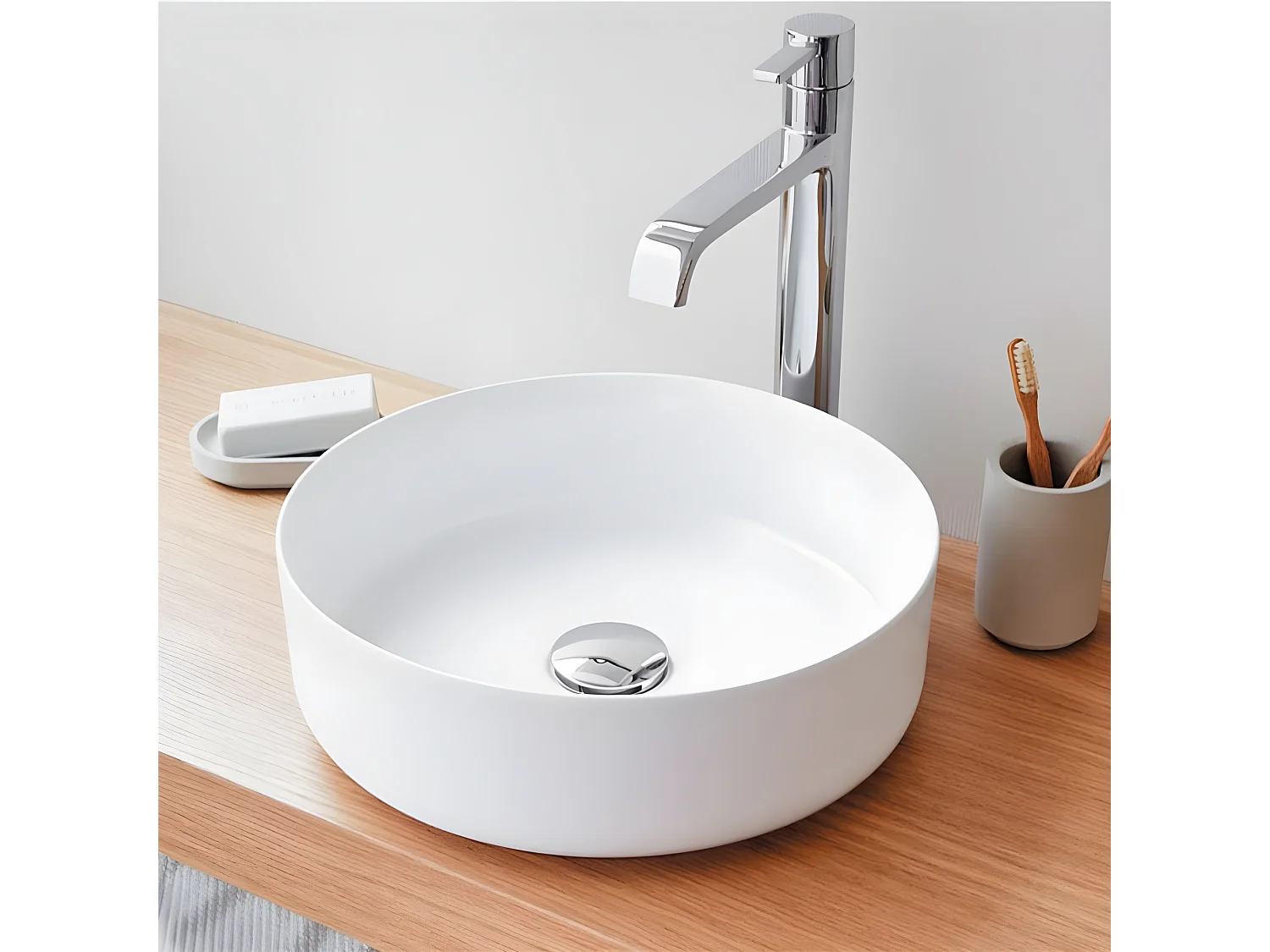 Lavabo sobre encimera redondo en cerámica MARSALA blanco  Ø35.5 cm Blanco mate