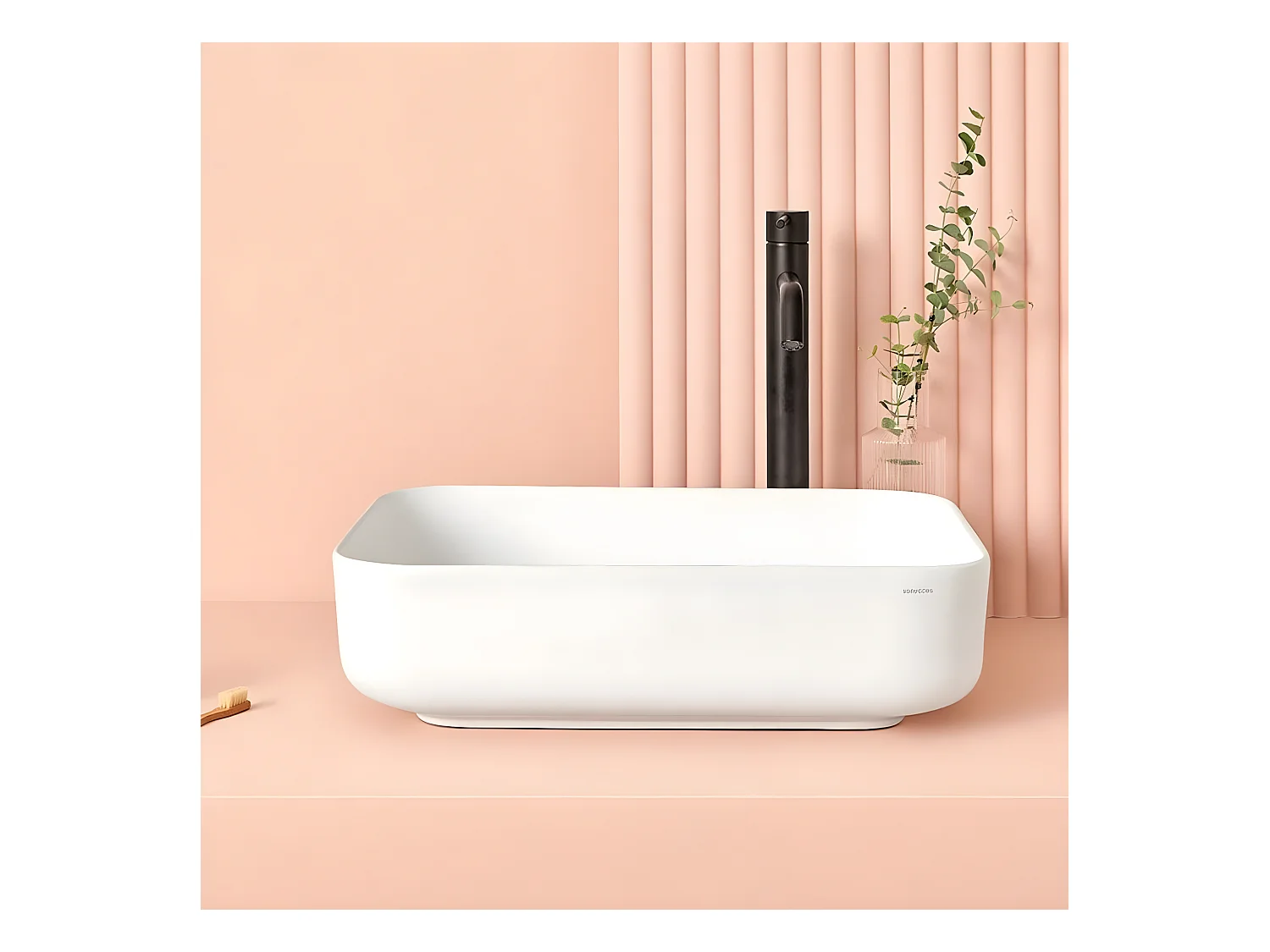 Lavabo sobre encimera rectangular en cerámica CATANIA blanco  50 x 40 cm Blanco mate