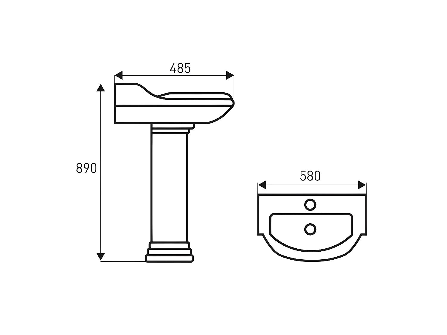 Lavabo rétro sur colonne ABERY 58 cm en céramique