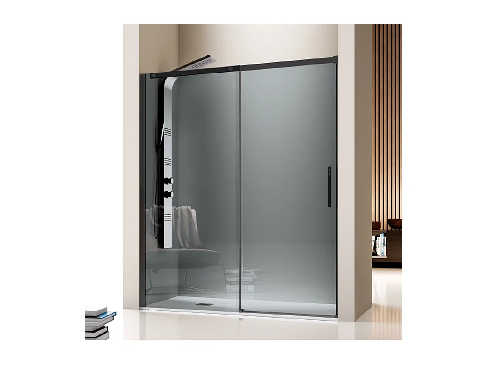 Frontal de ducha + Puerta Corredera 155 cm LUNA Negro con Cristal serigrafiado