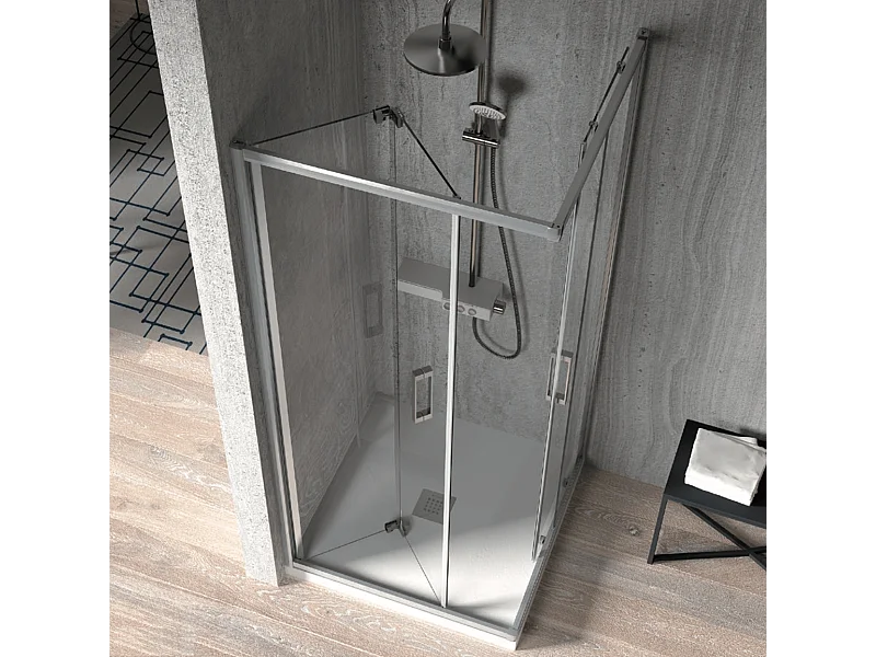 Angular de ducha Puerta Plegable 75 cm + Puerta Corredera 80 cm S300