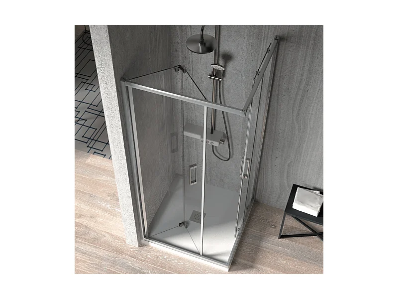 Angular de ducha Puerta Plegable 80 cm + Puerta Corredera 70 cm S300