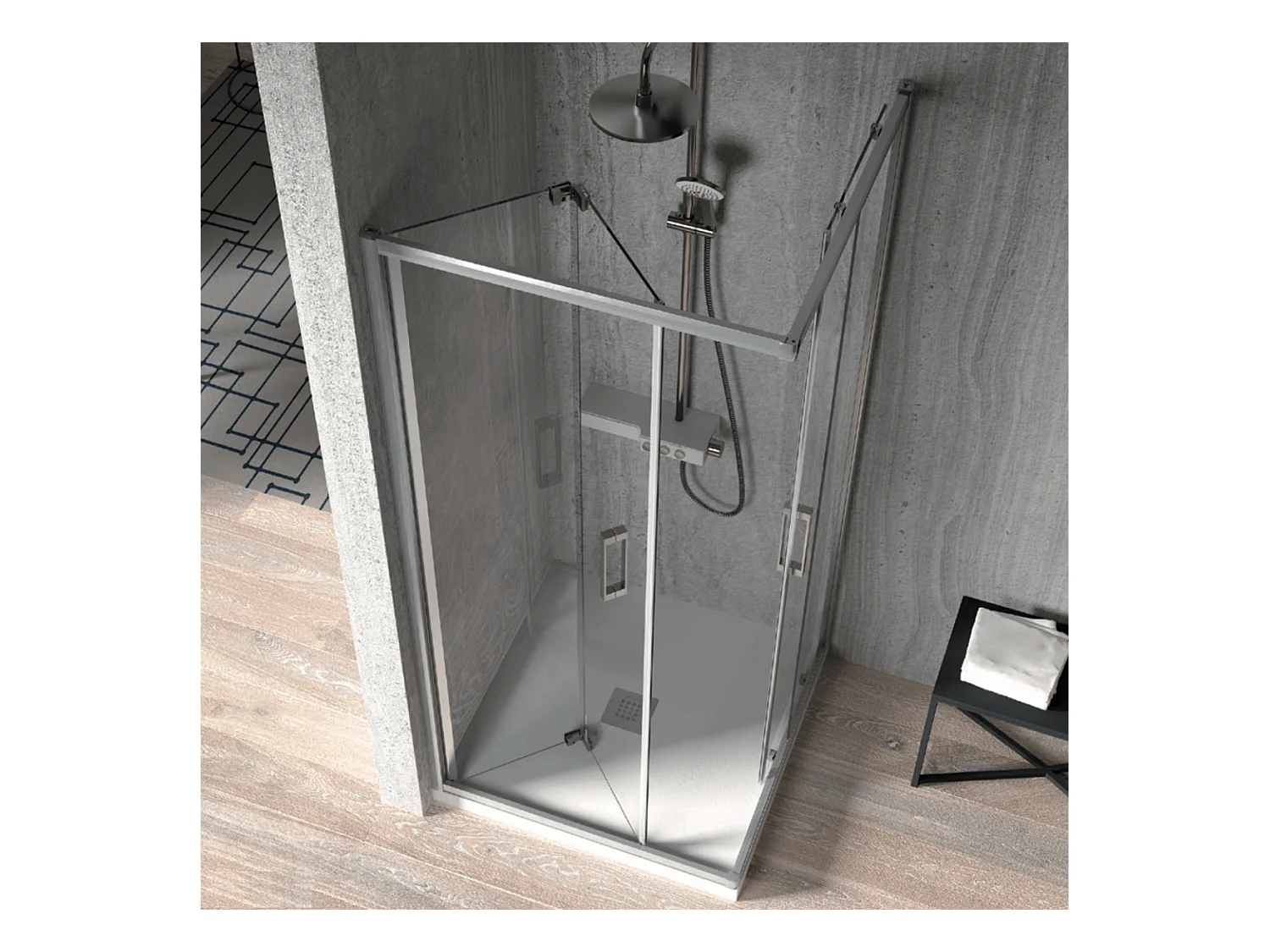 Angular de ducha Puerta Plegable 90 cm + Puerta Corredera 100 cm S300