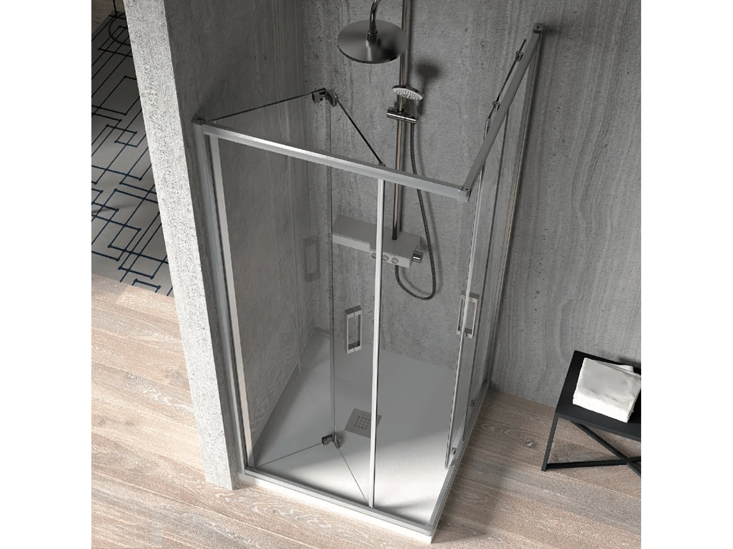 Angular de ducha Puerta Plegable 90 cm + Puerta Corredera 80 cm S300