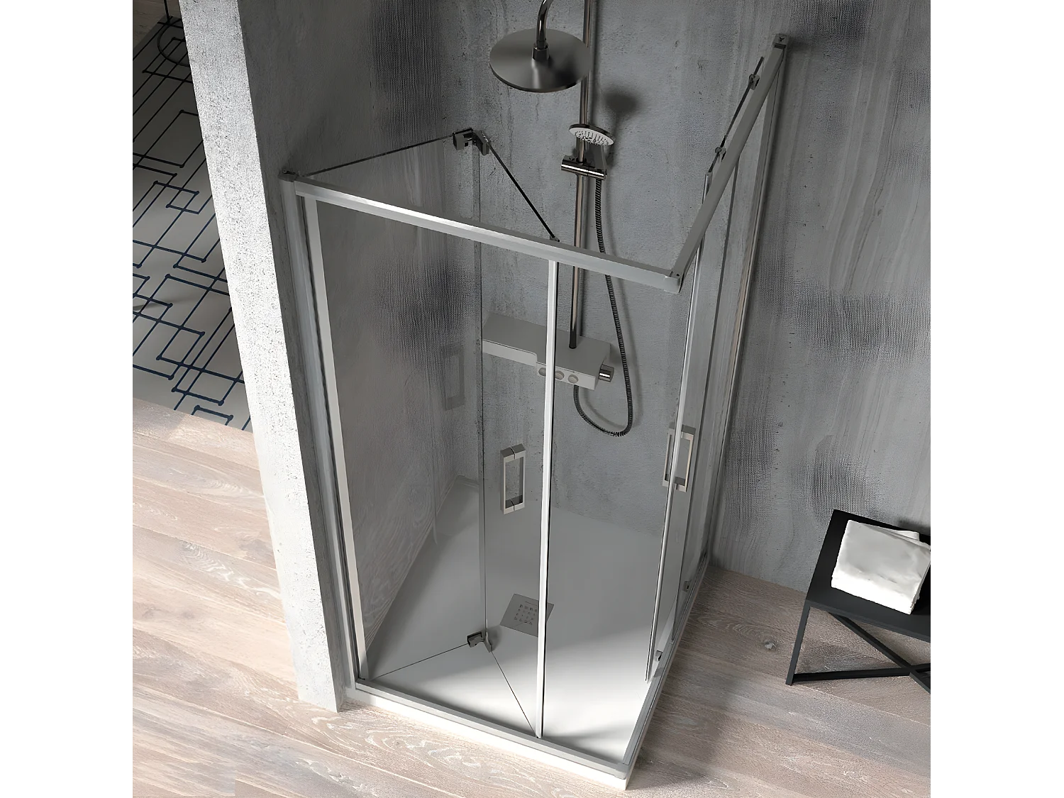 Angular de ducha Puerta Plegable 70 cm + Puerta Corredera 70 cm S300