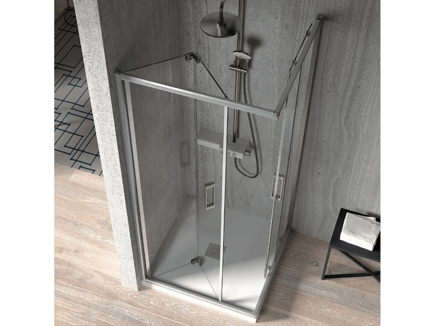 Angular de ducha Puerta Plegable 70 cm + Puerta Corredera 80 cm S300