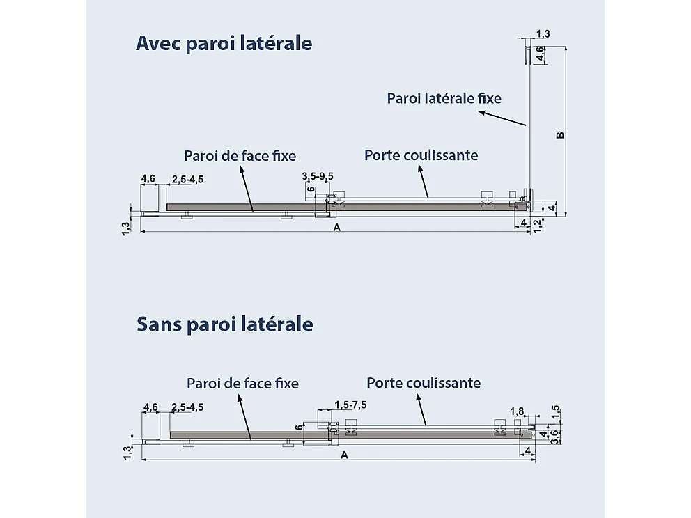 Paroi de douche fixe + Porte coulissante LUNA profil noir mat verre fumé 120 cm Sans paroi latérale