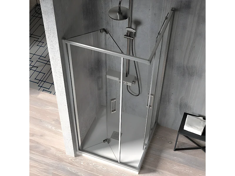 Angular de ducha Puerta Plegable 80 cm + Puerta Corredera 80 cm S300