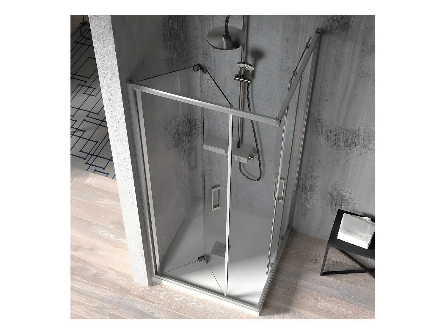 Angular de ducha Puerta Plegable 80 cm + Puerta Corredera 80 cm S300