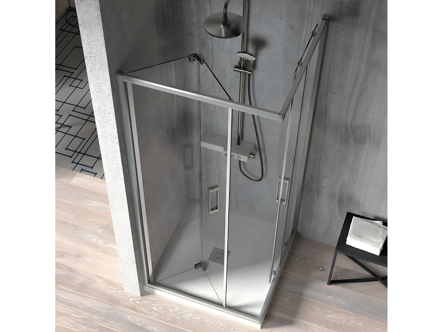 Angular de ducha Puerta Plegable 75 cm + Puerta Corredera 70 cm S300