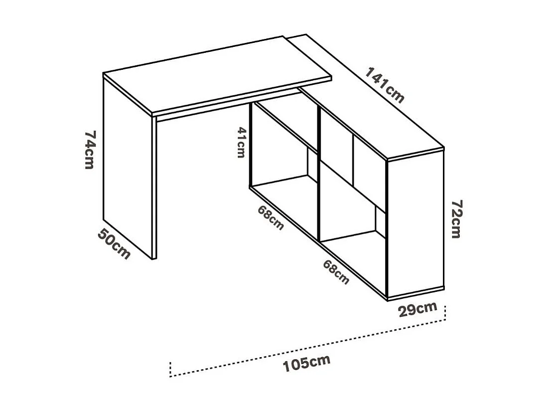 Escritorio Flexo con estante + armario blanco/natural 141x105x70 cm