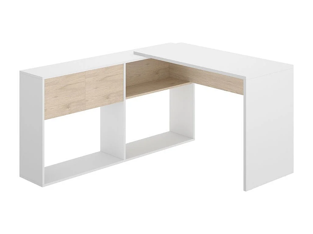 Escritorio Flexo con estante + armario blanco/natural 141x105x70 cm