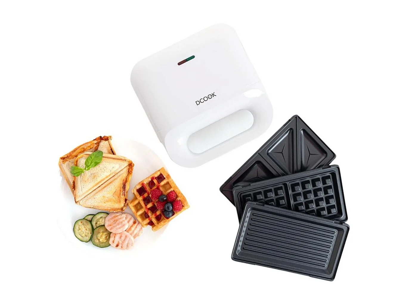 Sandwichera 3 en 1 Gallery Dcook 750W 3 placas intercambiables blanco/azul