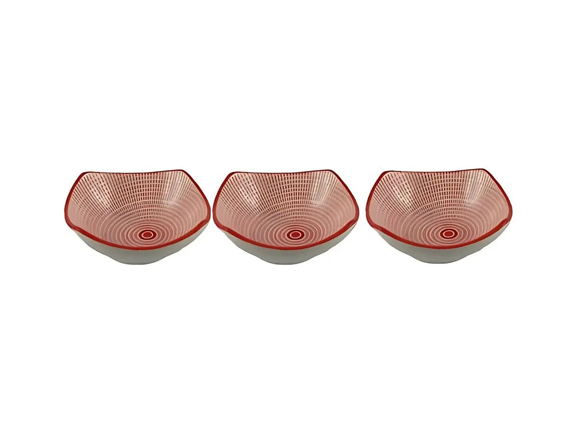 Pack de 3 cuencos para snack cerámica rojo 6x10x10 cm