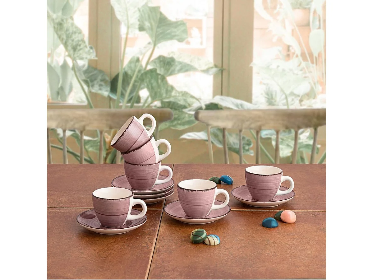 Pack de 6 tazas Vita Morning Quid con platillo cerámica rosa 9 cl