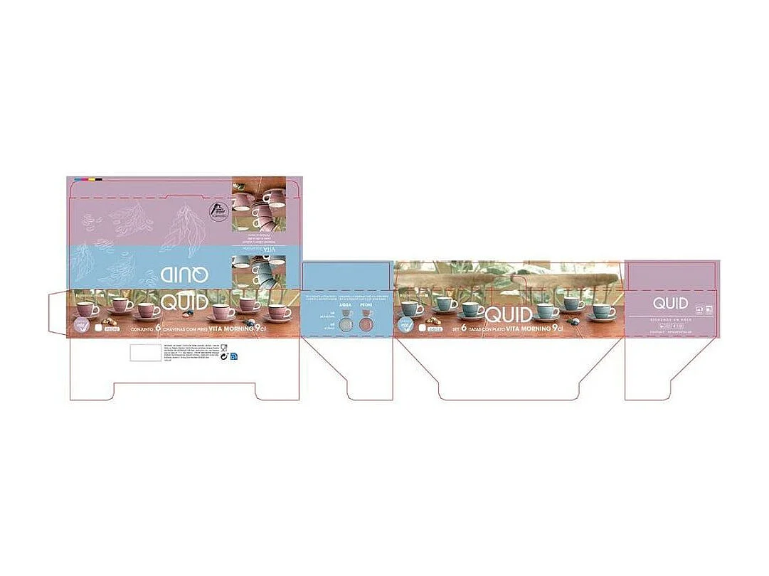 Pack de 6 tazas Vita Morning Quid con platillo cerámica rosa 9 cl