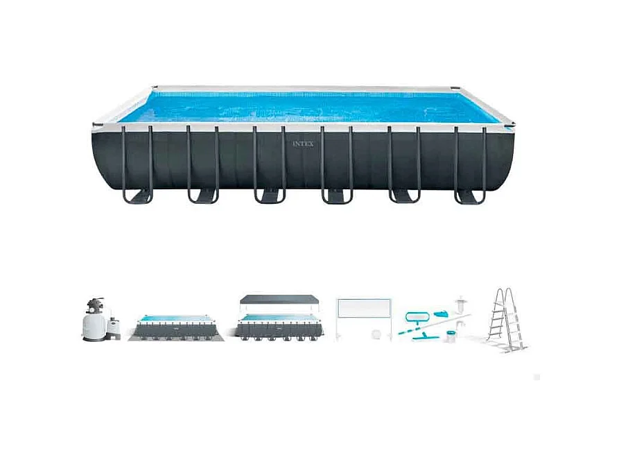 Piscina desmontable Ultra XTR Frame Intex con malla+pelota de voleibol 31805L gris 732x366 cm