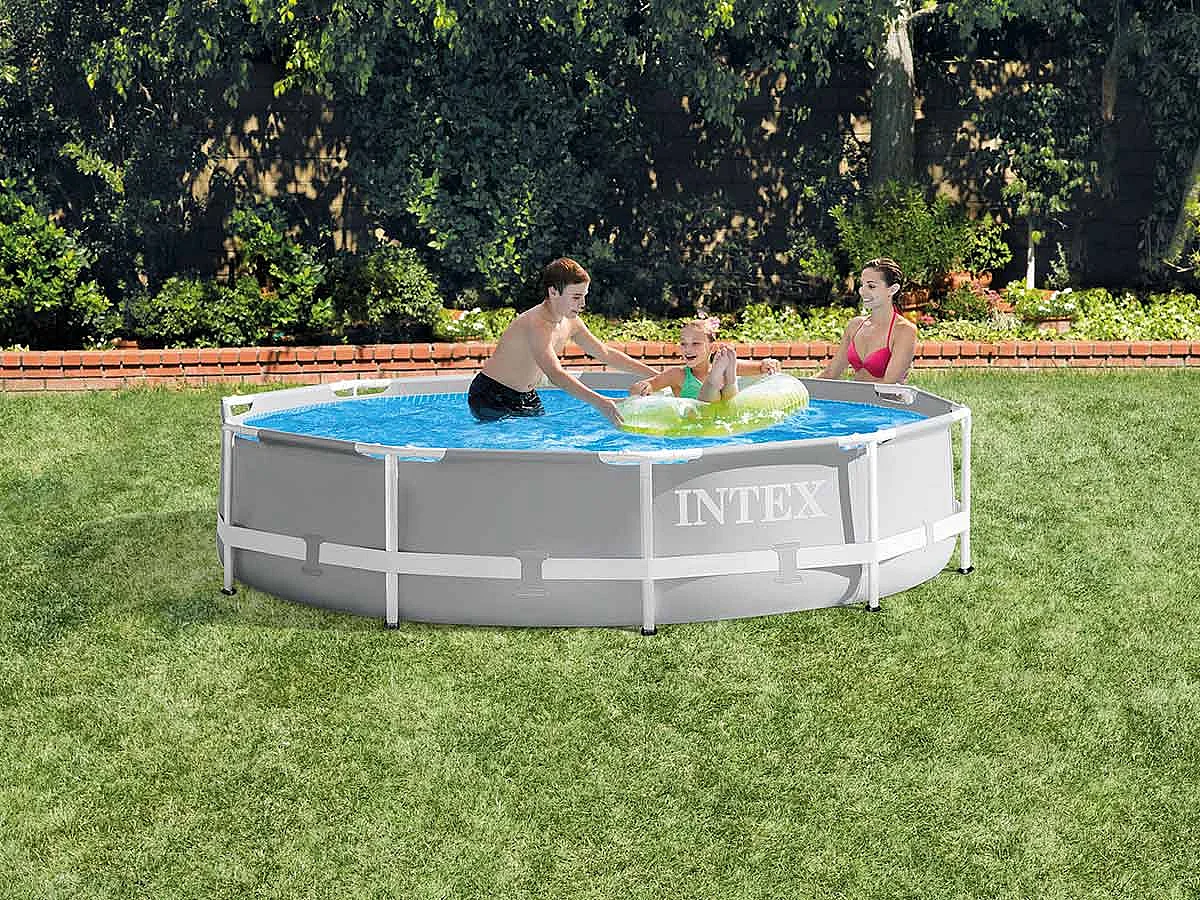 Piscina Redonda Intex Prism Frame 3,66 x 0,76 m com Bomba de Filtro - Fácil Montagem, PVC Triplo, Tecnologia de Aeração Hidro