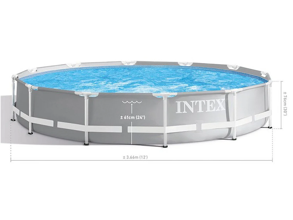 Piscina Redonda Intex Prism Frame 3,66 x 0,76 m com Bomba de Filtro - Fácil Montagem, PVC Triplo, Tecnologia de Aeração Hidro