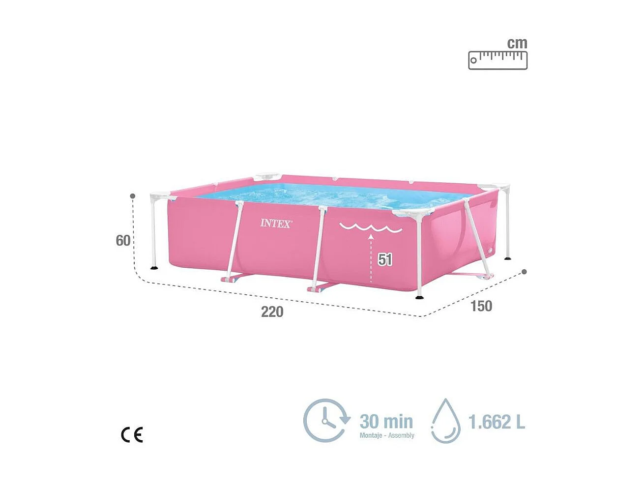 Piscina desmontable Intex Small Frame Familiar 1662L rosa 60x220x150 cm