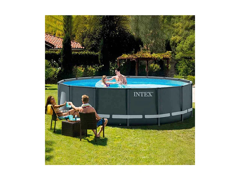 Piscina redonda desmontable Ultra XTR Frame Intex 19156L con depuradora gris oscuro Ø488x122 cm