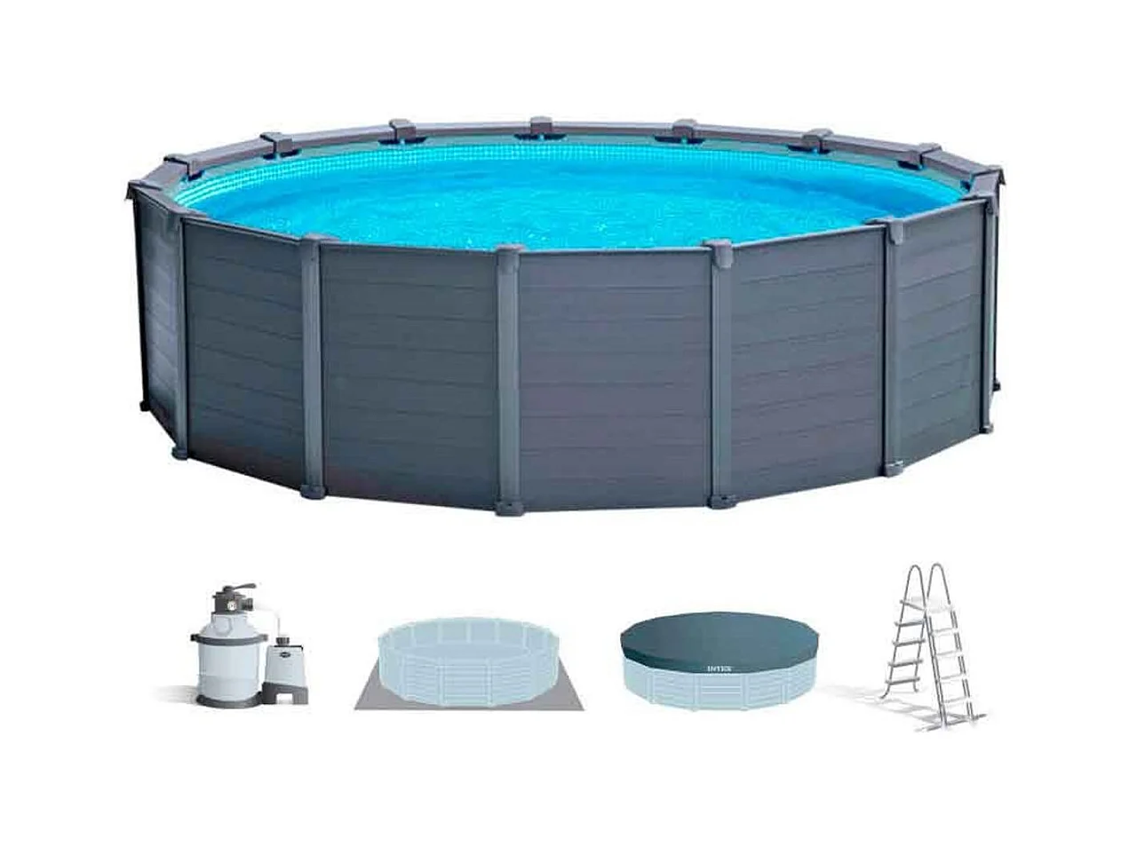 Piscina desmontable Graphite Grey Panel Intex 16805L con depuradora+accesorios gris Ø478x124 cm