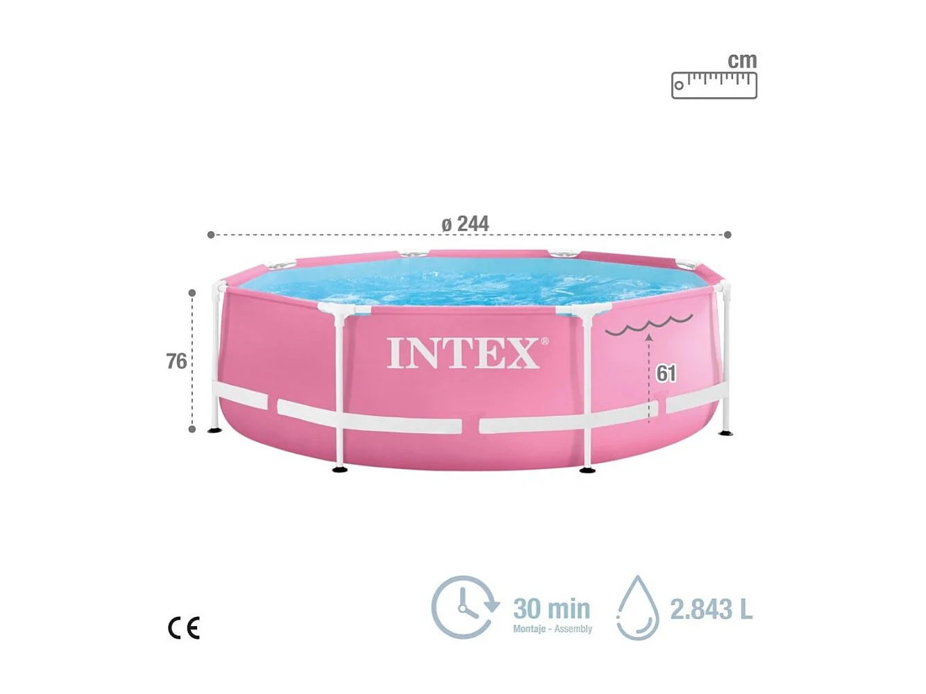 Piscina desmontable Intex Metal Frame 2843L rosa Ø244x76 cm