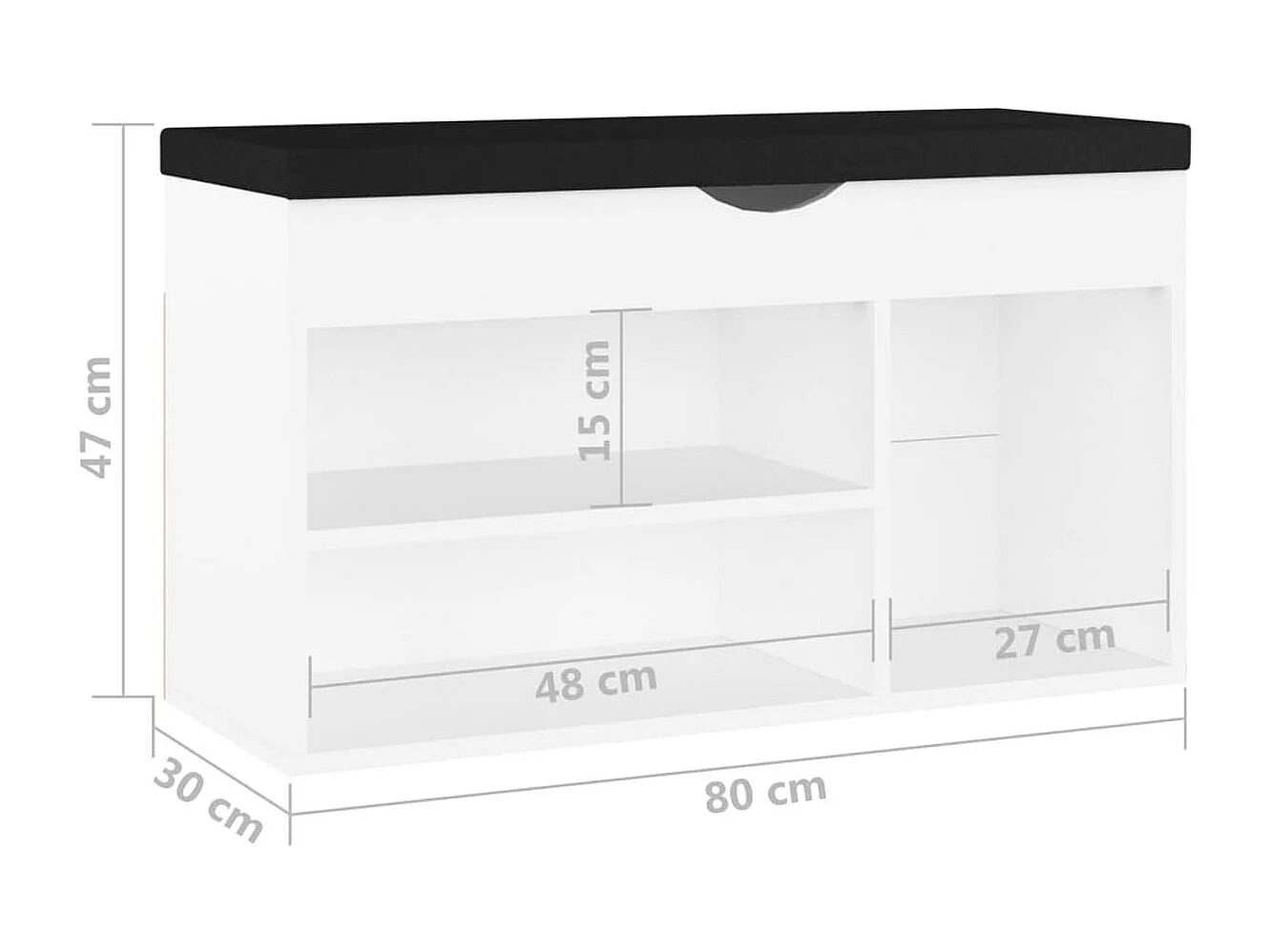 Banco zapatero Aleso 3 estantes + arcón blanco 47x80x30 cm