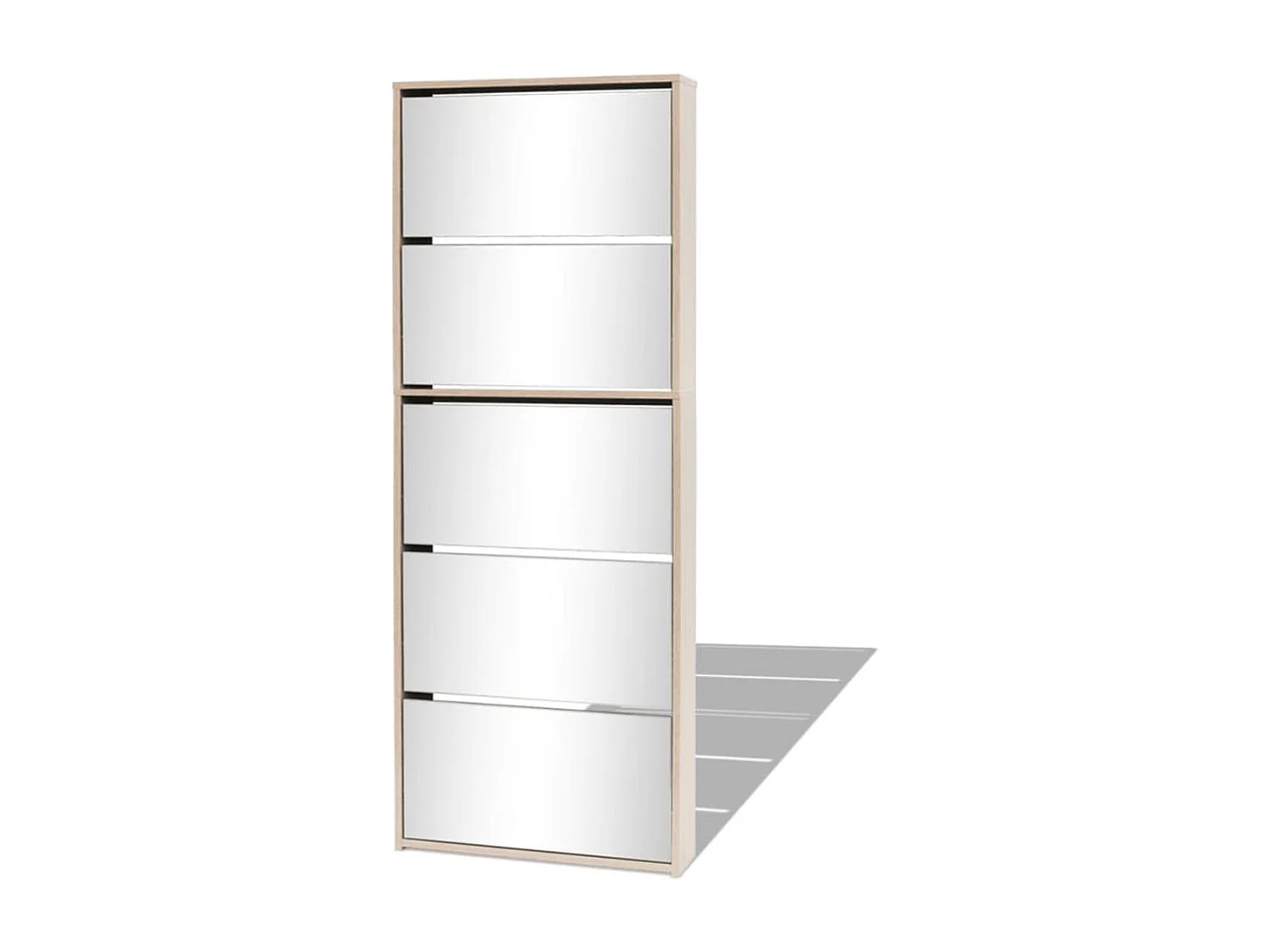 Schuhschrank mit 5 Fächern Spiegel Eiche 63x17x169,5 cm