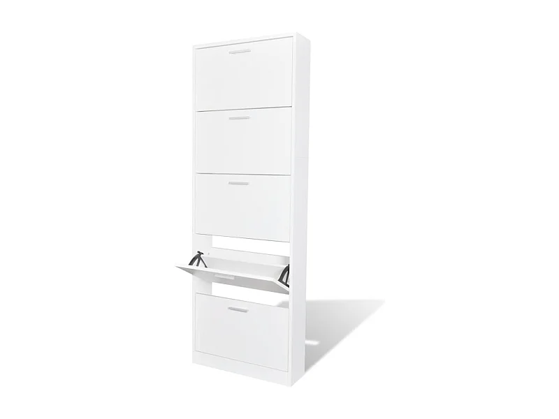 Schuhschrank mit 5 Schuhkippern Weiß Holz