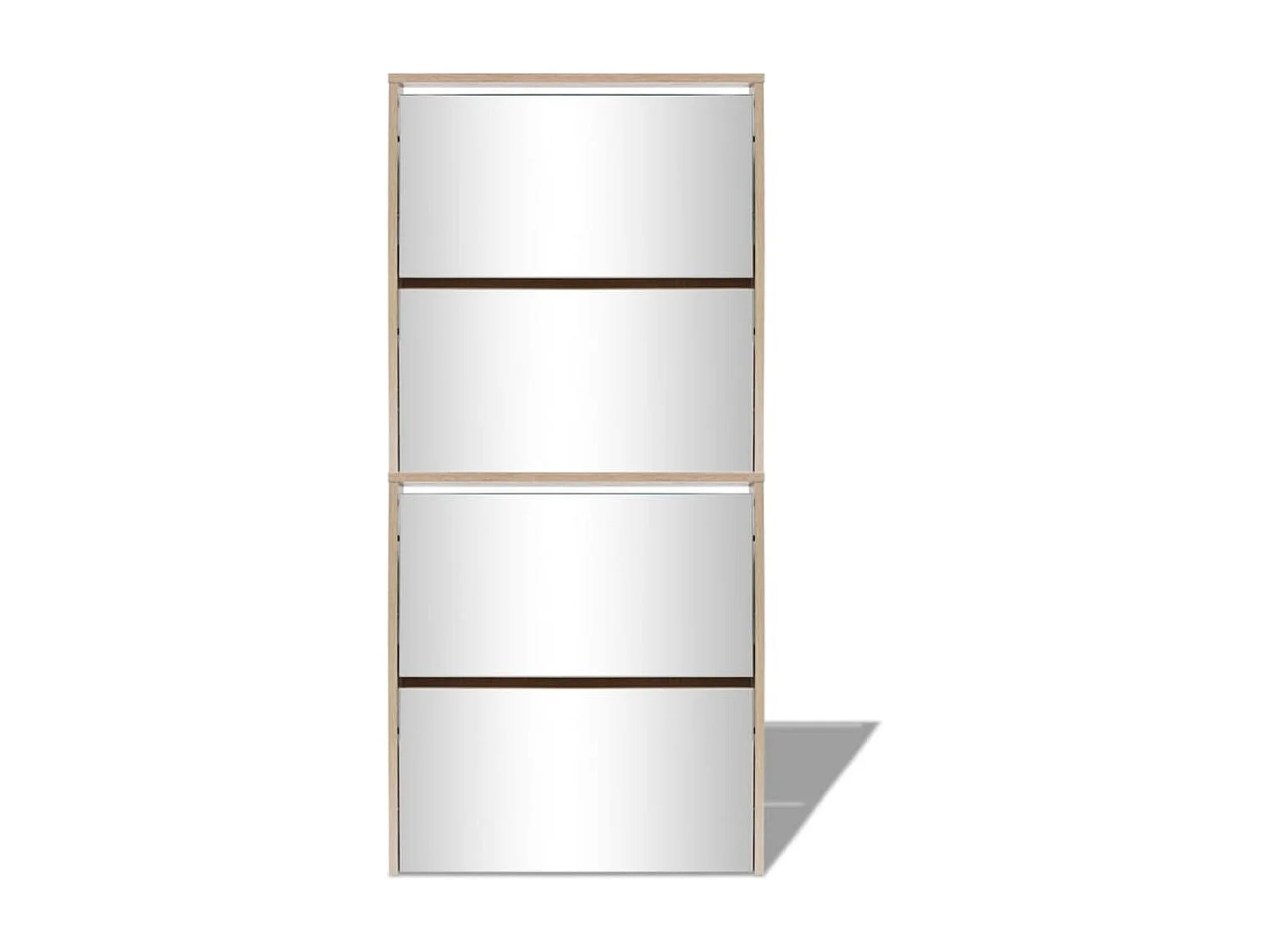 Schuhschrank mit 4 Fächern Spiegel Eiche 63×17×134 cm