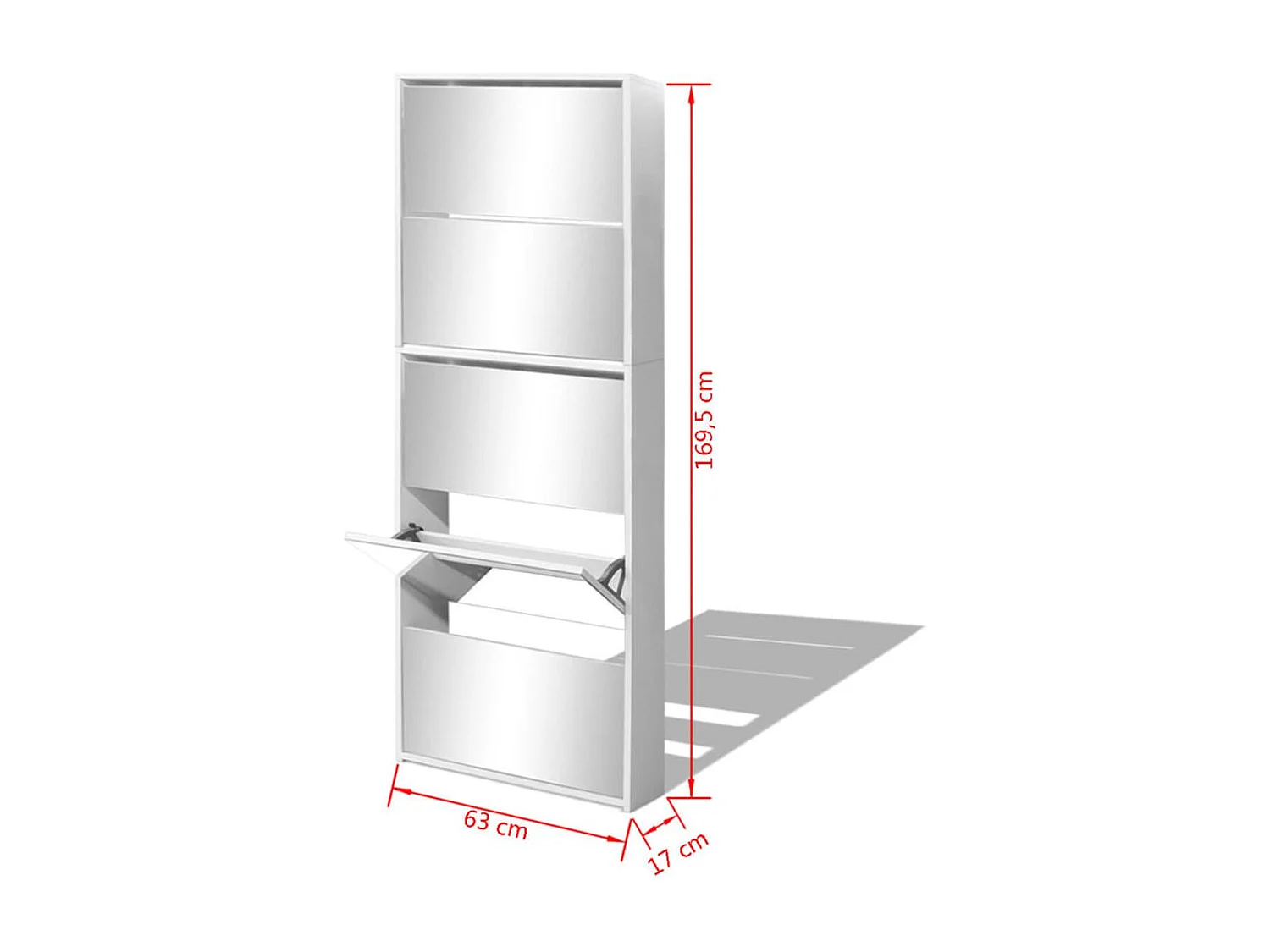 Schuhschrank mit 5 Fächern Spiegel Weiß 63×17×169,5 cm