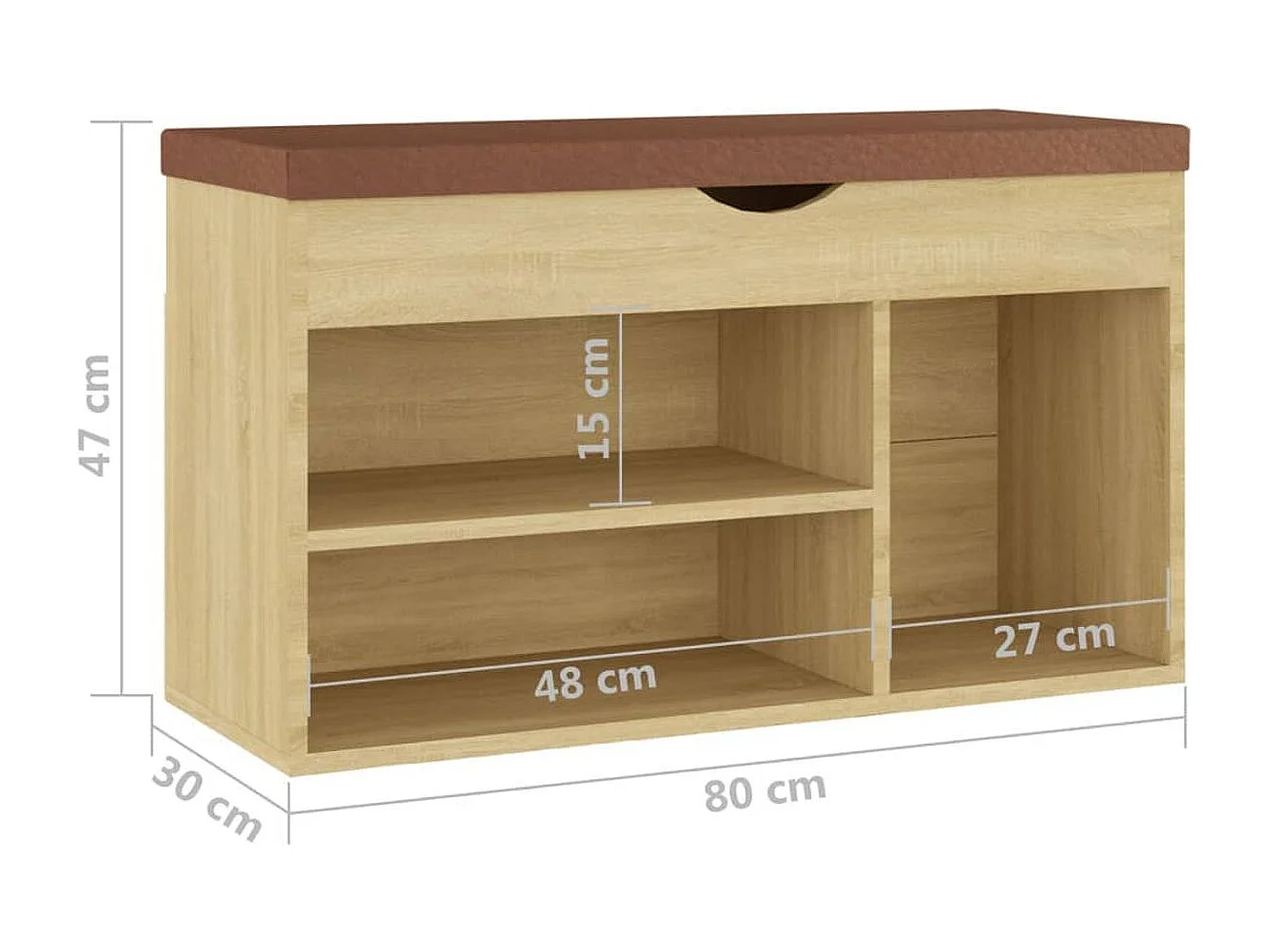 Schuhbank mit Kissen Sonoma-Eiche 80x30x47 cm Holzwerkstoff