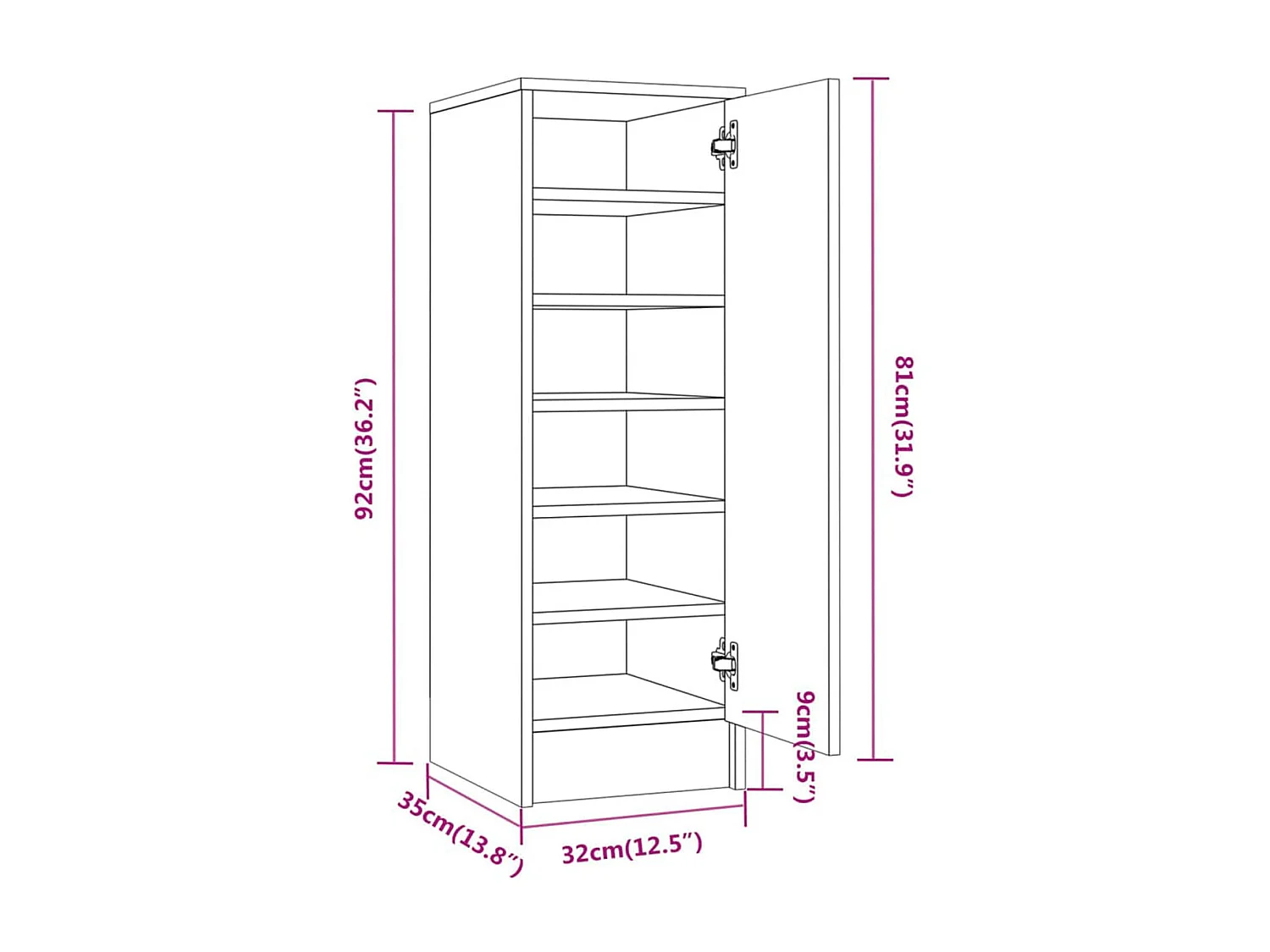 Schuhregal Braun Eichen-Optik 32x35x92 cm Holzwerkstoff