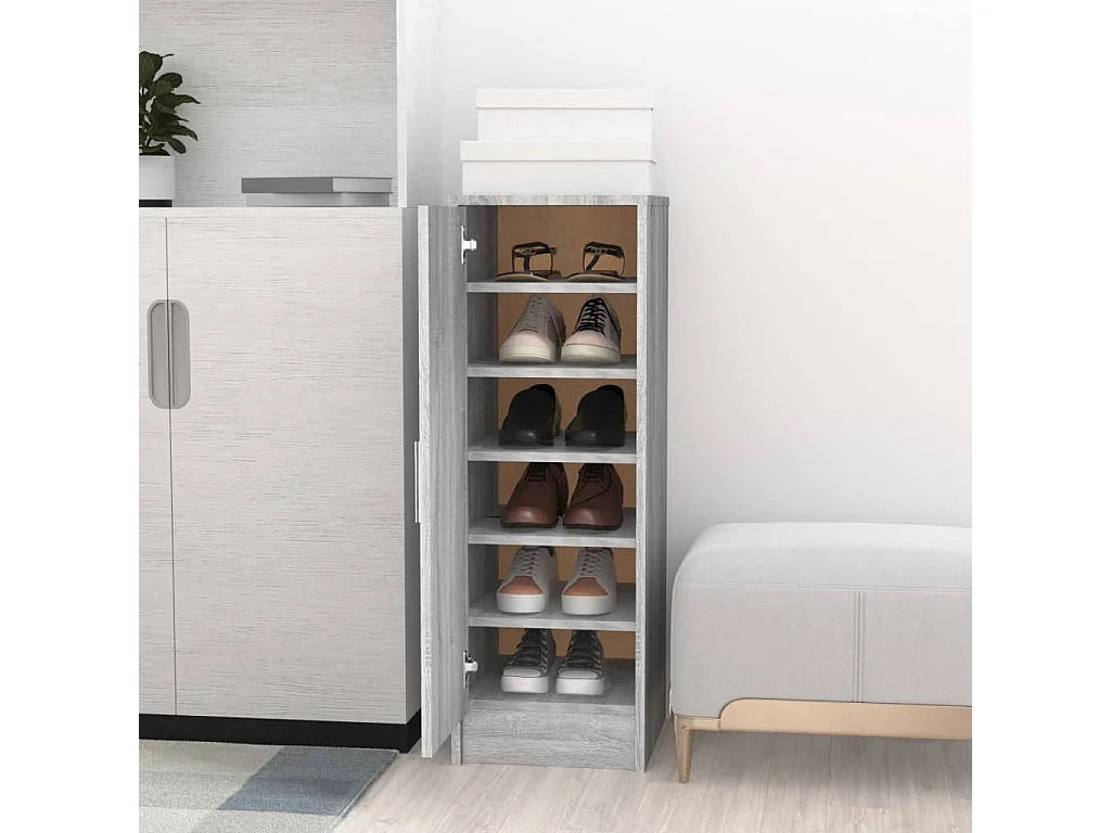 Mueble zapatero 1 puerta 6 compartimentos gris claro 92x32x35 cm